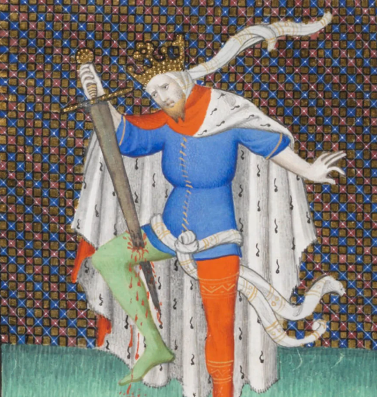 Le Roi Cambyse II se blessant avec son épée.